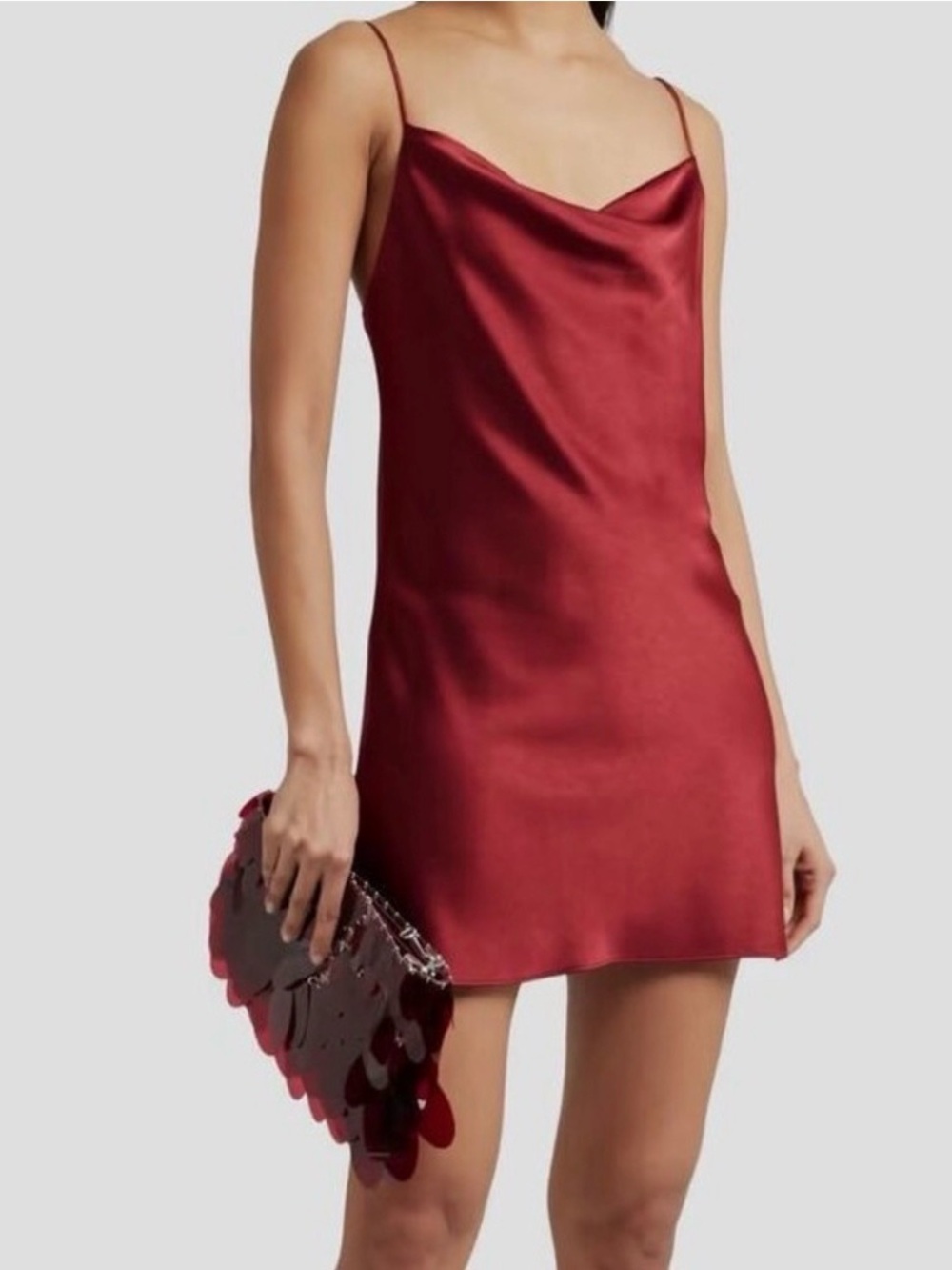 Alice + Olivia Red Satin Slip Dress with Cowl Neck